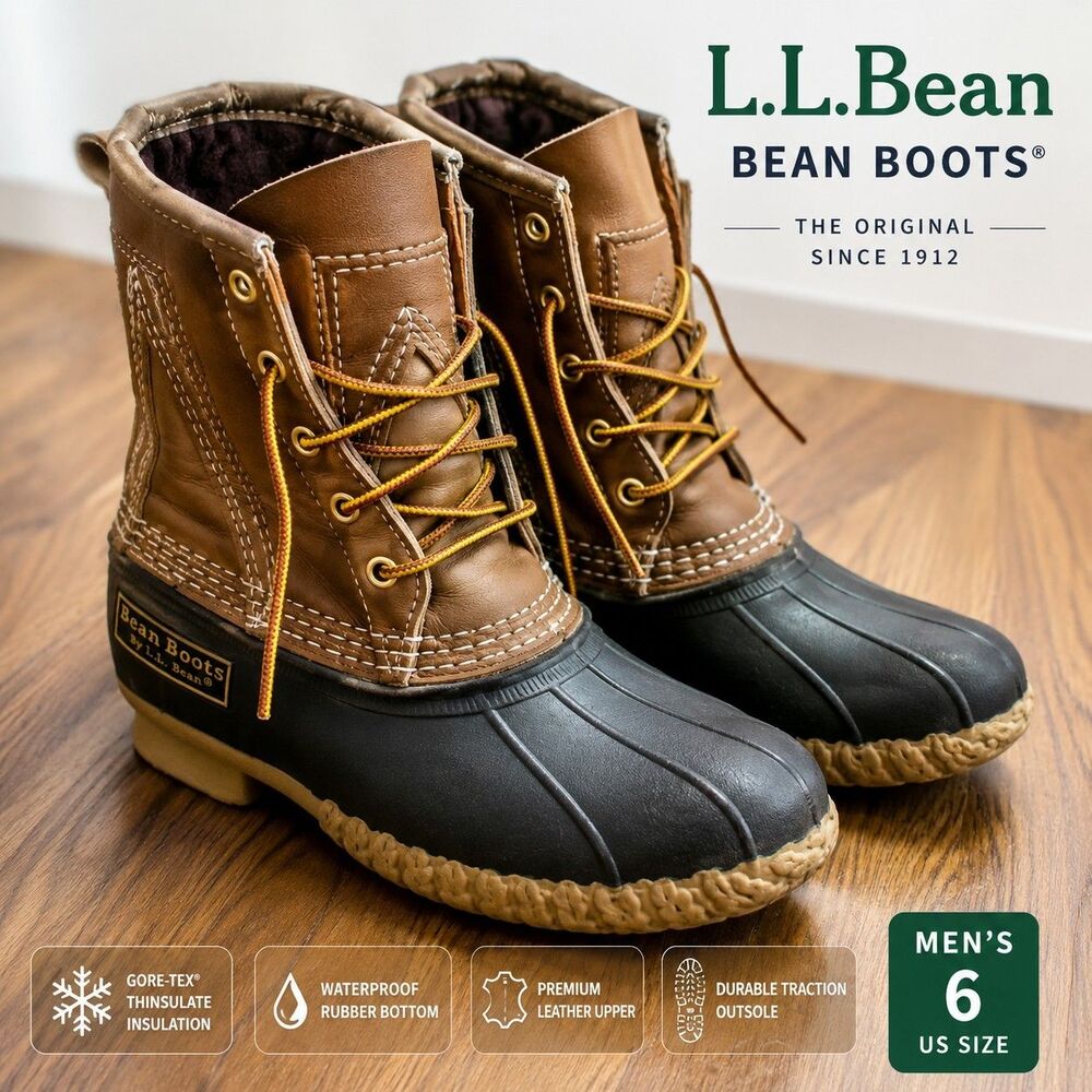 L.L. Bean Bean Boots Men's 6 Gore-Tex Thinsulate Insulated Leather Duck Boots US